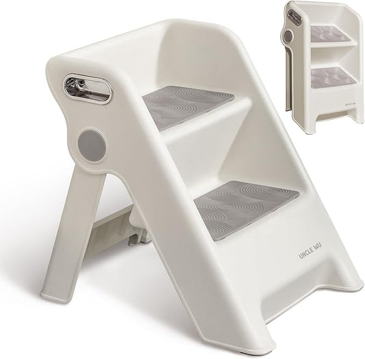 UNCLE WU Foldable 2-Step Stool for Kids -Potty Seat Training Aid with Safety Handles,Durable - Perfect for Potty Training, Bathroom Sink,Kitchen Stand Stool & Bedroom Step Stool