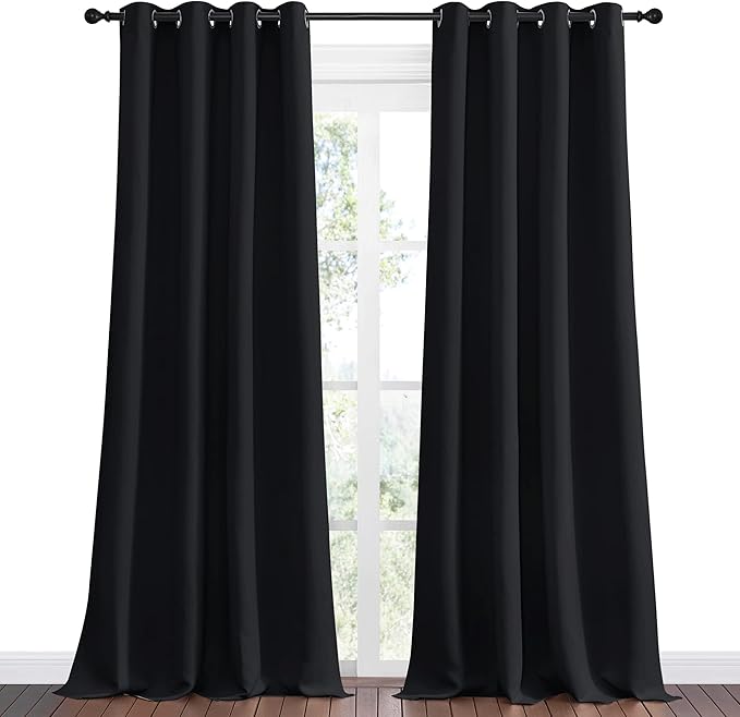 NICETOWN Halloween Patio Blackout Curtain Shades - Summer Home Decoration Thermal Insulated Grommet Blackout Draperies/Drapes for Kitchen (2 Panels, 55 inches x 96 inches, Black)