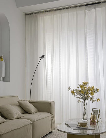 Windows Semi Ivory Sheer Curtains 90 Inches Length 52 Inches Width 2 Panels Set Translucent Sheer Curtain Basic Rod Pocket for Bedroom Children Living Room Yard Kitchen