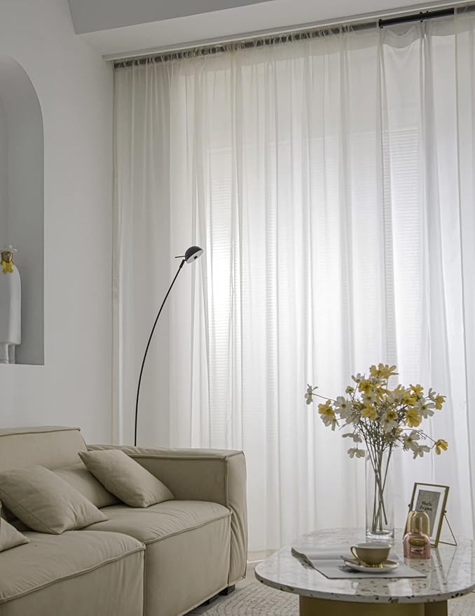 Windows Semi Ivory Sheer Curtains 80 Inches Length 52 Inches Width 2 Panels Set Translucent Sheer Curtain Basic Rod Pocket for Bedroom Children Living Room Yard Kitchen