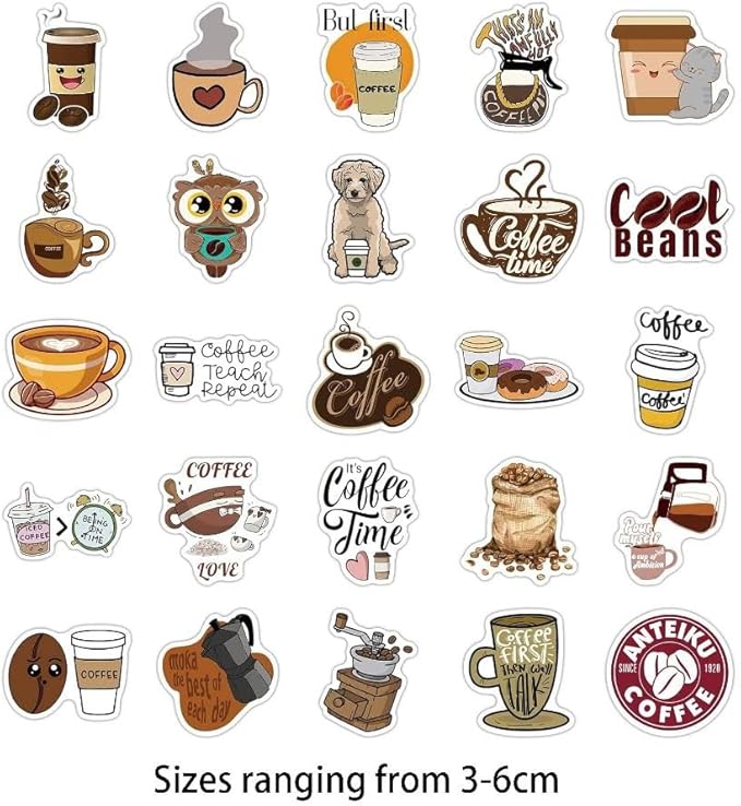 100 Pieces of Cute Sweet Coffee Stickers, Coffee Food Stickers, Dessert Stickers, Ice Cream Cups, Water Bottles,Household Refrigerator Decoration Stickers