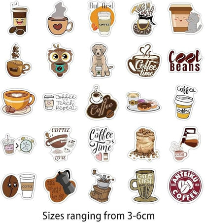 100 Pieces of Cute Sweet Coffee Stickers, Coffee Food Stickers, Dessert Stickers, Ice Cream Cups, Water Bottles,Household Refrigerator Decoration Stickers