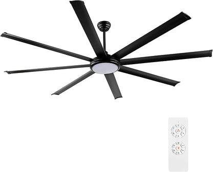 WINGBO 64" Ceiling Fan with Lights and Remote Control, Matte Black Ceiling Fan, 8 Reversible Blades, 6-Speed Noiseless DC Motor, Modern Ceiling Fan for Kitchen Bedroom Living Room, ETL Listed