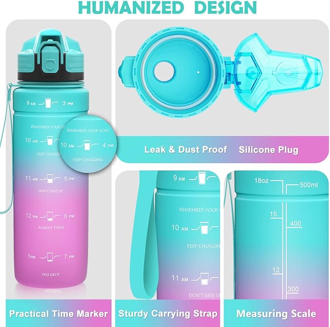 ZOUNICH Tritan BPA Free Water Bottle with Time Marker - 32oz/24oz/17oz Leakproof Motivational Sports Water Bottles to Ensure You Drink Enough Water Throughout The Day for Fitness and Outdoor Activity