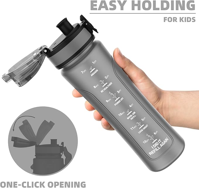 15oz Kids Sports Water Bottles for School with Spout Lid (Grey)