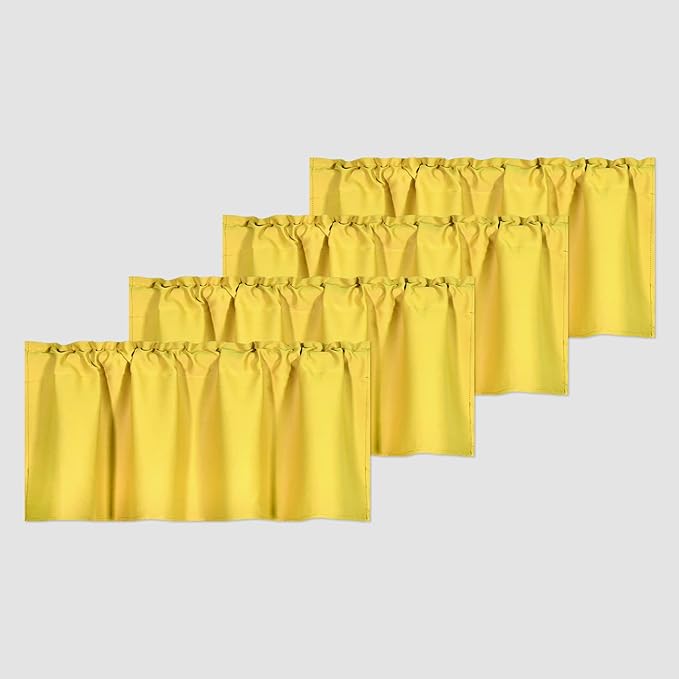 4 Panels Bright Yellow Valance for Windows 42x18 Inch Solid Blackout Rod Pocket Kitchen Short Curtain Toppers Valance for Bathroom Living Room, Light Yellow