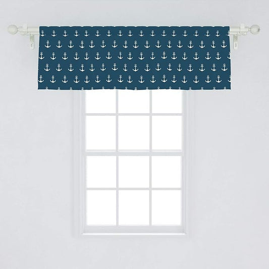 Ambesonne Anchor Window Valance, Nautical Pattern Classic Colors and Anchors Simplistic Design Sailor Ship Print, Curtain Valance for Kitchen Bedroom Decor with Rod Pocket, 54" X 18", White Blue