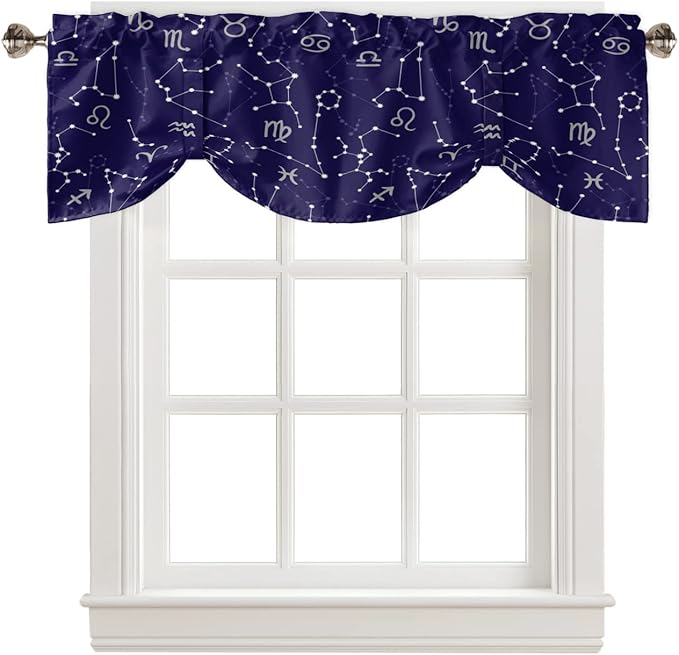 Tie Up Valance for Kitchen Living Room Farmhouse - Evolution of the Universe Constellation Astrology Rod Pocket Adjustable Tie-up Shade Valance for Small Window, Balloon Drape Valance 42x12 inches