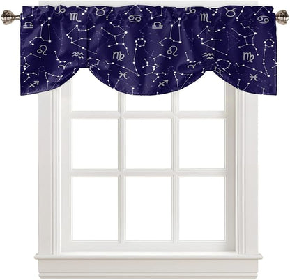 Tie Up Valance for Kitchen Living Room Farmhouse - Evolution of the Universe Constellation Astrology Rod Pocket Adjustable Tie-up Shade Valance for Small Window, Balloon Drape Valance 42x18 inches