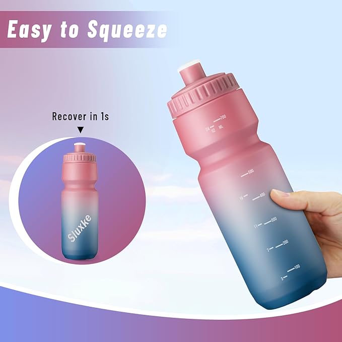 2 Pack Squeeze Water Bottles, 24oz Cycling Water Bottle, 720ml Bike Water Bottles BPA Free for cycling, Running, Hiking etc