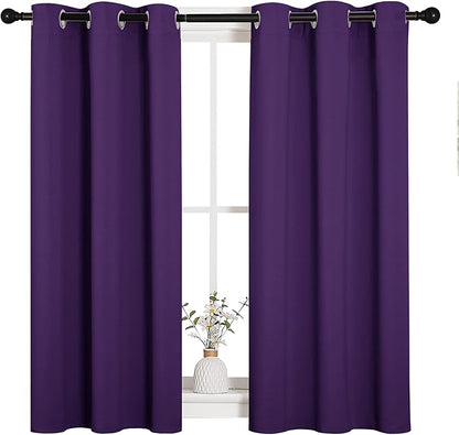 NICETOWN Thermal Insulated Blackout Draperies Curtains, Triple Weave Home Decoration Solid Ring Top Blackout Drape Panels for Bedroom (Set of 2, 34 x 45 inches, Royal Purple)