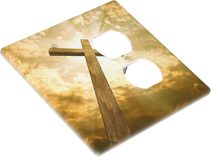 Christ Jesus Cross Sky Decorative Combo 1 Blank Duplex Outlet Switch Cover Wall Plate 2 Gang for Electrical Kitchen Living Room Bedroom Bathroom Home Novelty Decorate