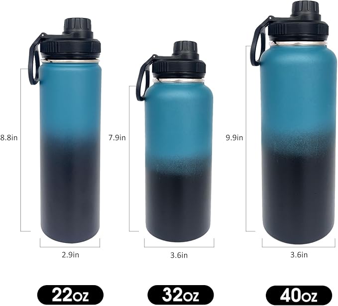 1pack 40 oz Insulated Water Bottle With Straw, Stainless Steel Sports Water Cup Flask with 2 Lids, Wide Mouth Travel Thermal Mug,Navy Black