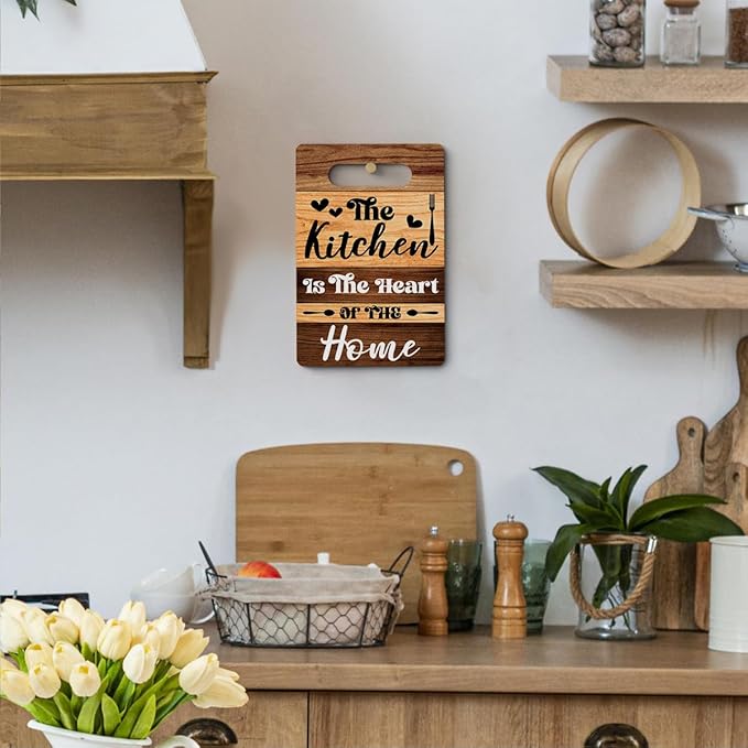 The Kitchen Is the Heart of the Home Cutting Board Gifts, Wood Cutting Boards for Kitchen, House Warming Gifts New Home, Kitchen Wall Art, Christmas Birthday Gifts for Women Mom Grandma 8 x 12 Inch