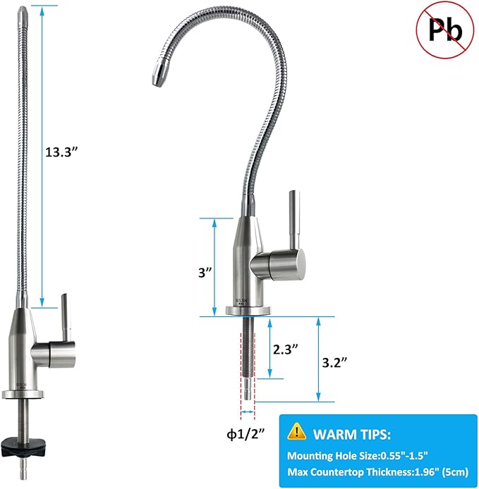 2024 SUS304 Stainless Steel Drinking Water Faucet with Flexible Gooseneck, Lead-Free Beverage Kitchen Water Filter Faucet Fits Most Water Purifier Filter Filtration Systems or Reverse Osmosis Units