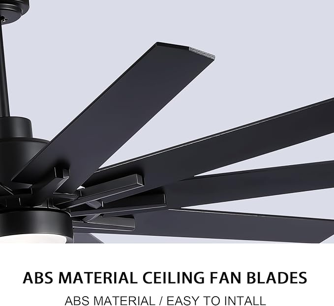 72 inch Large Black Ceiling Fans with Lights and Remote,Industrial ceiling fan 6 Speed Reversible Quiet DC Motor, 3 CCT,10 Blades Indoor/Outdoor Black Modern Ceiling Fan for Kitchen Living Room Patio