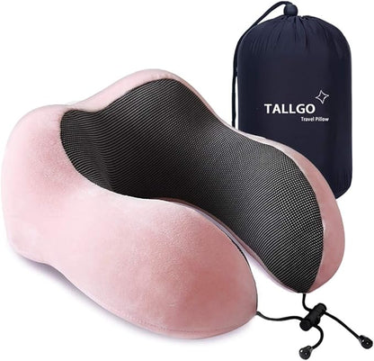 Travel Pillow, Best Memory Foam Neck Pillow Head Support Soft Pillow for Sleeping Rest, Airplane Car & Home Use (Pink)