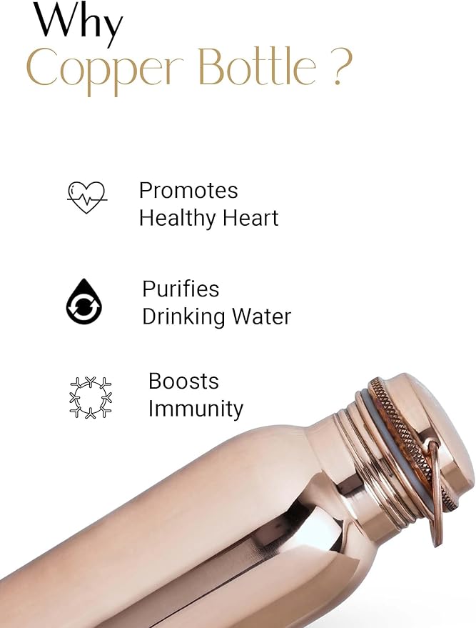 Copper Water Bottle With 2 Water Glasses - Copper Bottle for Drinking Water - 100% Copper Water Bottle - Home Essentials for New Home - Ayurvedic Pure Copper Vessel for Drinking Healthy Water