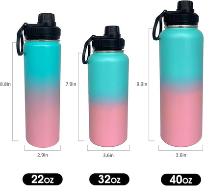 1pack 40 oz Insulated Water Bottle With Straw, Stainless Steel Sports Water Cup Flask with 2 Lids, Wide Mouth Travel Thermal Mug,Pink gradient