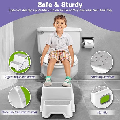 Toddler Step Stool, 2 Step Stool for Kids with Anti-Slip Surface and Rubber Bottom, Kids Step Stool Poop Stool for Toilet Potty Training, Bathroom, Kitchen (Include 2 Ducks)