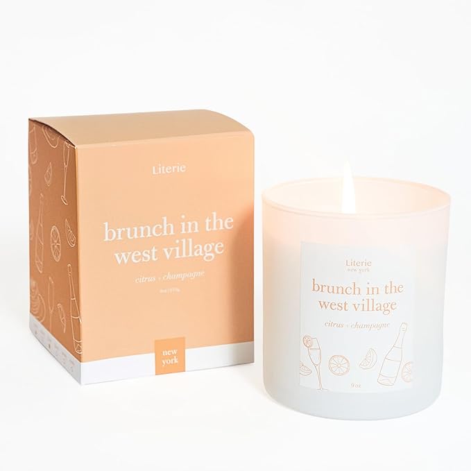 NYC Inspired Scented Candle: Brunch in The West Village - Citrus & Champagne, 9oz, 50 Hour Burn, Vegan Soy & Coconut Blend Candle for Home Decor, Gift for Women & Men