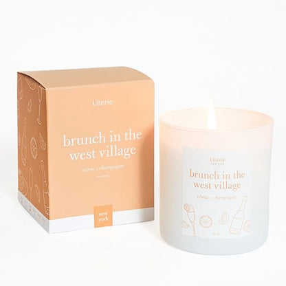 NYC Inspired Scented Candle: Brunch in The West Village - Citrus & Champagne, 9oz, 50 Hour Burn, Vegan Soy & Coconut Blend Candle for Home Decor, Gift for Women & Men