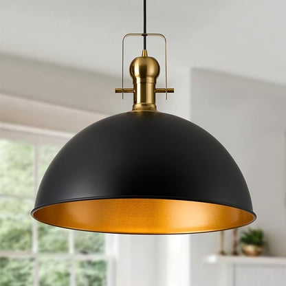 18 Inch Black Farmhouse Pendant Lights Large Pendant Lights for Kitchen Island Industrial Adjustable Height Vintage Big Dome Hanging Light Fixtures for Barn, Dining Room