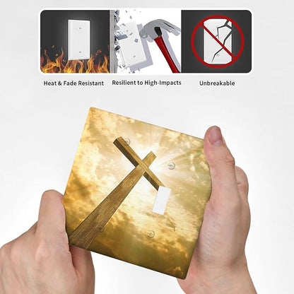 Christ Jesus Cross Sky Decorative Combo 1 Blank Single Toggle Light Switch Cover Wall Plate 2 Gang One for Electrical Outlets Kitchen Living Room Bedroom Bathroom Home Novelty Decorate