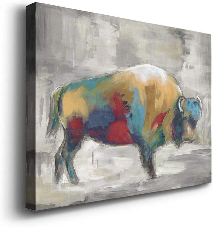 Renditions Gallery Canvas Animal Wall Art Home Paintings & Prints Colorful Bison Brushstroke Abstract Black & White Modern Artwork Decorations for Bedroom Office Kitchen - 32"x48" LT33