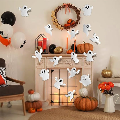 42Pcs Halloween Wall Decor Decals 3D Cute Ghost Wall Stickers Self-Adhesive Decoration White Small Ghost Wall Decals Halloween Party Supplies for Goth Home Door Room Outdoor Window Decor Accessories