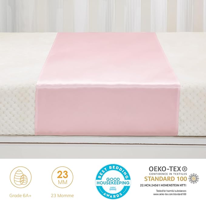 2 Pack 100% Mulberry Silk Crib Sheet for Baby Hair, 23 Momme Silk Bassinet Slip for Baby Bald Spots, Soft and Safe Silk Cot Sleeve for Everyday Use (Pink)