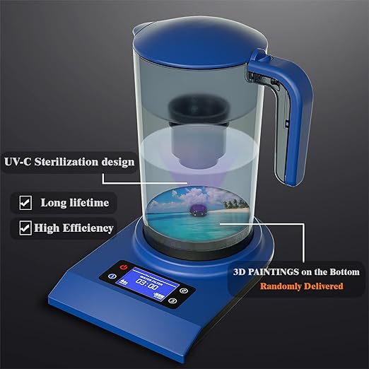 UV Water Filter Pitcher Purifier Water Purification Jug Dispenser Removes Chlorine Various Germs for Home Office and Emergency 2000ML/70oz (Blue)