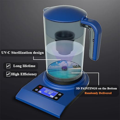 UV Water Filter Pitcher Purifier Water Purification Jug Dispenser Removes Chlorine Various Germs for Home Office and Emergency 2000ML/70oz (Blue)