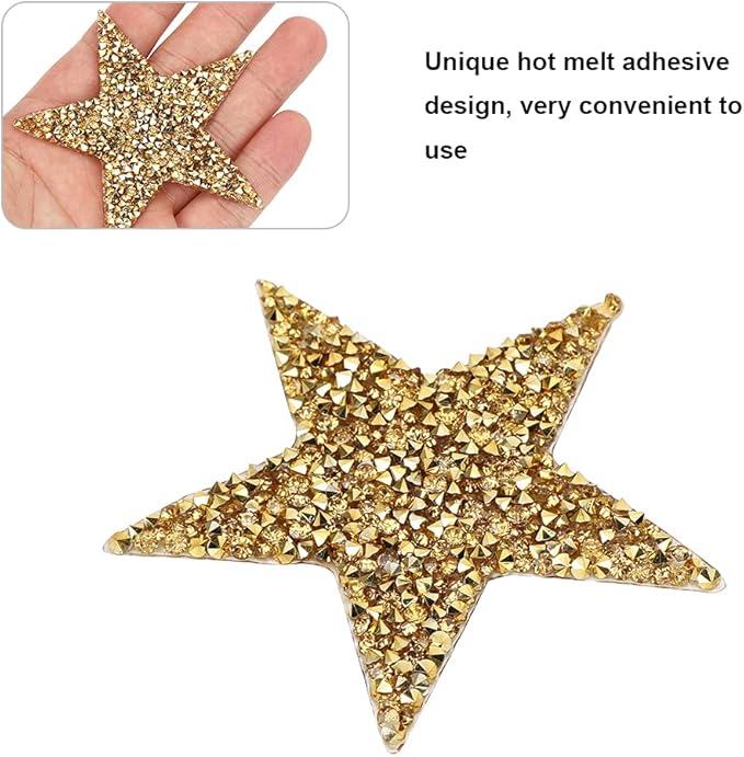 10Pcs Star Hot Rhinestones Sticker,Rhinestone Star Stickers,Star Rhinestone Appliques,Rhinestone Star Patch for DIY Clothes Cell Phone Decoration Accessories(Gold)