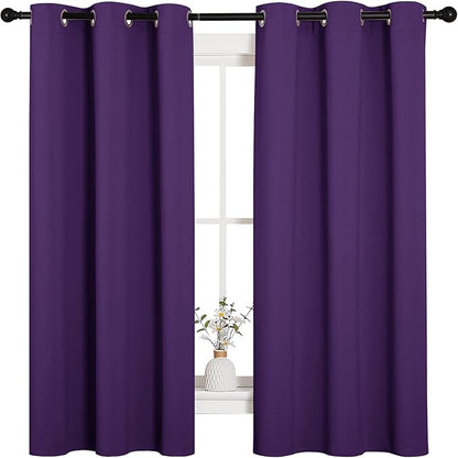 NICETOWN Triple Weave Home Decoration Thermal Insulated Solid Ring Top Blackout Curtains/Drapes for Bedroom(Set of 2, 42 x 63 Inch, Royal Purple)