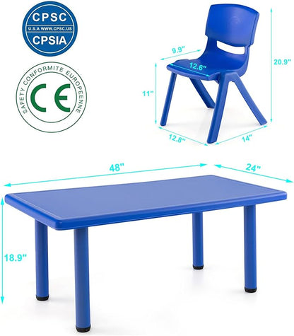 48" L x 24" W Kids Table and 4 Chairs Set, 1-8 Year Old Toddler Activity Craft Table for Toddlers Home, Nursery, Classrooms - Blue