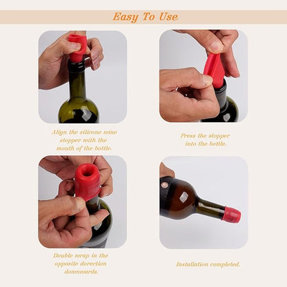 Wine Stopper for Keeping Wine & Champagne Fresh, 4PCS Reusable Silicone Wine Sealer for Wine Bottles, Wine Bottle & Beverage Stopper for Home Use.