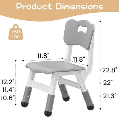 Adjustable Kids Chair (2pcs), 3 Level Height Adjustable Toddler Chair, Plastic Indoor Outdoor Child Chair for Children Age 2-8 Family School Home Daycare Use, Gray