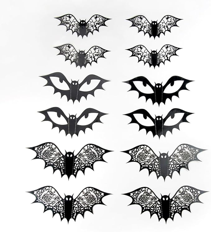 36Pcs Halloween Bats Wall Decoration Halloween Wall Decals Hollow Out Design Bat Wall Stickers Horror Eye Window Stickers Reusable Halloween Wall Decor Supplies for Home Wall Bedroom Party Decoration