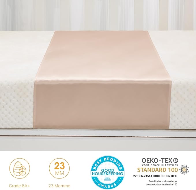 2 Pack 100% Mulberry Silk Crib Sleeve for Baby Hair Loss Prevention, Premium 23 Momme Natural Silk Bassinet Slip for Bassinets/Cradles/Cots/Cribs (Champagne)