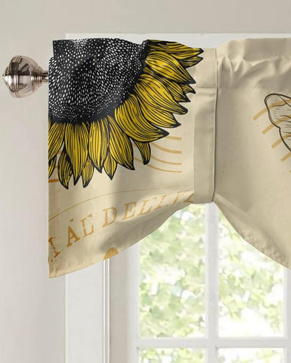 Vintage Sunflower Bee Blackout Tie Up Valance Curtains for Kitchen Windows Summer Window Toppers Balloon Shades for Living Room/Bathroom/Bedroom,1 Panel,54" X 18" Yellow