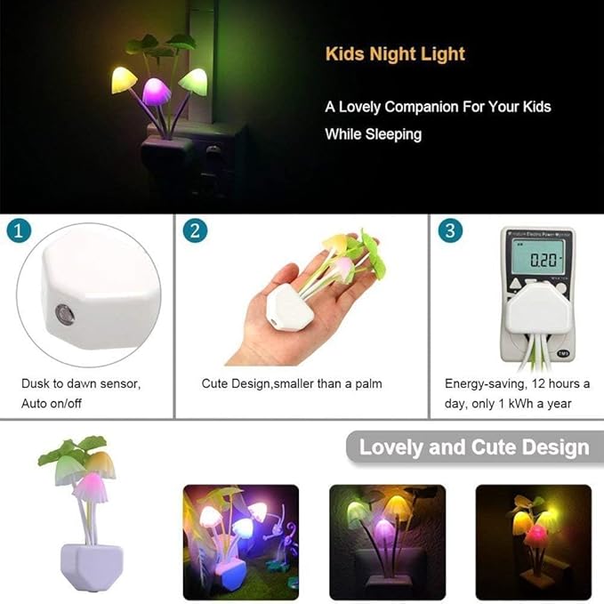 ZEZHOU Sensor Mushroom Night Light - 2 Pack Color Changing Plug-in Wall LED Mushroom Dream Bed Lamp for Kids Adults Stocking Stuffers Ideas Birthday Gift Cute Nightlight