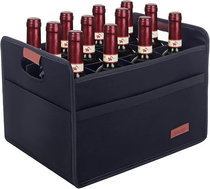 12 Bottle Wine Tote Bag, Insulated Thermal Padded Wine Carrier Tote, Reusable Wine Bags for Wine Bottles Travel, Camping and Picnic, Perfect Wine Lover Gift (BLack)