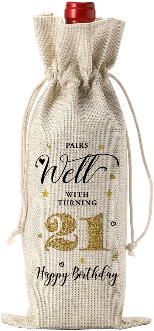 YUANHAO 21st Birthday Wine Bag, 21st Birthday Gifts for Her, 21st Birthday Gifts for Him, Funny 21st Birthday Gifts Wine Bag, Pairs Well With Turning 21 Wine Bag