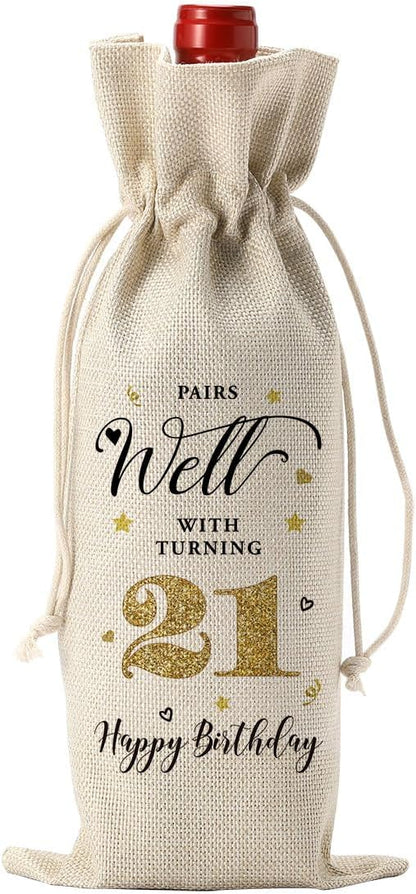 YUANHAO 21st Birthday Wine Bag, 21st Birthday Gifts for Her, 21st Birthday Gifts for Him, Funny 21st Birthday Gifts Wine Bag, Pairs Well With Turning 21 Wine Bag