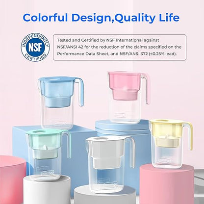 Waterdrop Water Filter Pitcher with 4 Filter, 5X Times Lifetime, Lasts 200 Gallons, for Fridge and Kitchen, Reduces PFOA/PFOS, Chlorine, 7-Cup Capacity, Elfin, Pink