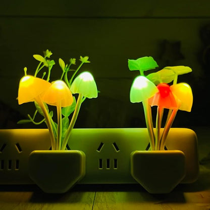 2 Pack Sensor LED Night Lights, Color Changing Plug-in Led Mushroom Dream Bed Lamp for Kids Children Adults, Dusk to Dawn Sensor Auto On/Off, Funny Wall Decor Gifts for Nursery Baby Bed Flower Lamp