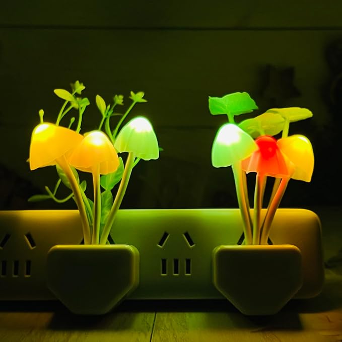 ZEZHOU Smart Sensor Led Night Lights 2 Pack, 7 Color Changing w/Dusk to Dawn Sensor Auto On/Off Mushroom Dream Bed Nightlight, 0.6W Plug-in Wall Lamp, Gift Ideal for Nursery Baby Kids Children Adults