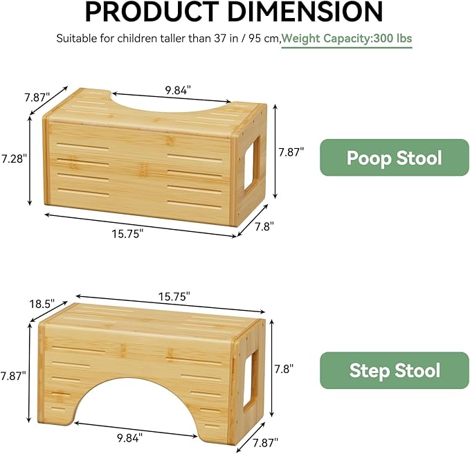 AmazerBath Potty Training Toilet Stool for Toddler, 7” Sturdy Bamboo Small One Step Stools for Adults, 3-in-1 Space Saving Baby & Kids Squat Poop Foot Stool for Bathroom Sink, Kitchen Counter, Closet