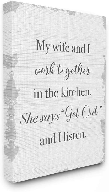 Stupell Industries We Work Together in The Kitchen Funny Couple Phrase Wall Art, 16x20, Off- White